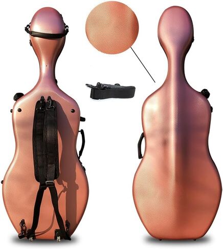 Braided Carbon Fiber 4/4 Cello Case with Handle Backpack Straps & Wheels Hard Shell Protective Case for 4/4 Full Size Cello for Travel & Storage Solution (Rosegold) in Kuwait