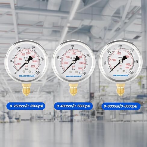 MEASUREMAN Hydraulic Test Gauge Kit with 3 Gauges (0-250bar/0-400bar/0-600bar) 6 Test Couplings 2 Hoses, High Precision Hydraulic Test Gauge Kit for Excavator, Machinery in Saudi Arabia