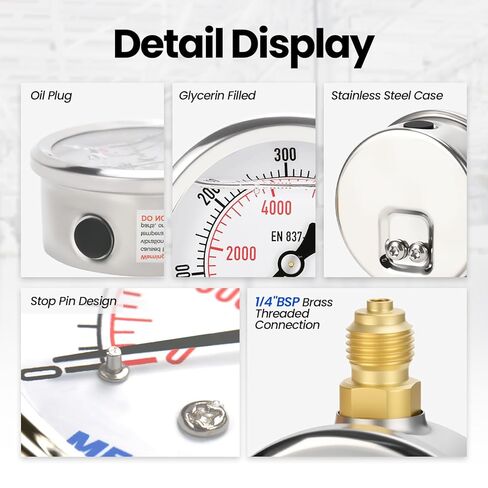 MEASUREMAN Hydraulic Test Gauge Kit with 3 Gauges (0-250bar/0-400bar/0-600bar) 6 Test Couplings 2 Hoses, High Precision Hydraulic Test Gauge Kit for Excavator, Machinery in Saudi Arabia