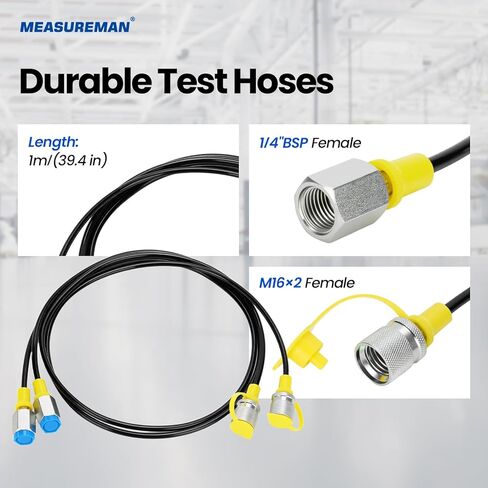 MEASUREMAN Hydraulic Test Gauge Kit with 3 Gauges (0-250bar/0-400bar/0-600bar) 6 Test Couplings 2 Hoses, High Precision Hydraulic Test Gauge Kit for Excavator, Machinery in Saudi Arabia
