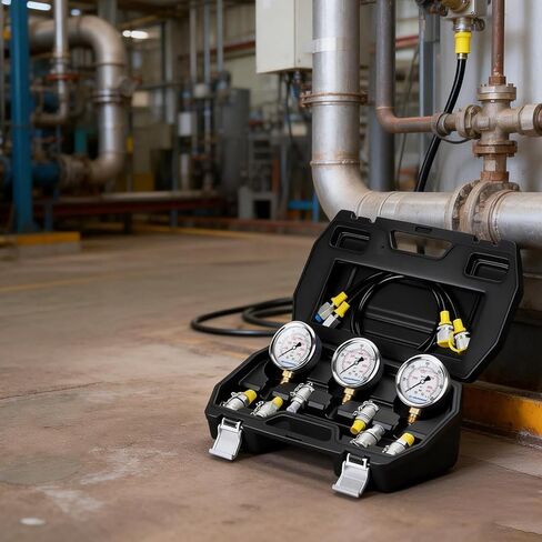 MEASUREMAN Hydraulic Test Gauge Kit with 3 Gauges (0-250bar/0-400bar/0-600bar) 6 Test Couplings 2 Hoses, High Precision Hydraulic Test Gauge Kit for Excavator, Machinery in Saudi Arabia