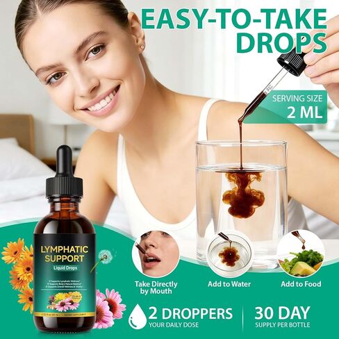 Lymphatic Drainage Drops, Support Supplement with Echinacea, Dandelion, Elderberry, Cleavers, Astragalus, Burdock & More, 2 FL OZ - Natural Lymphatic Cleanse & Immune Support in Kuwait