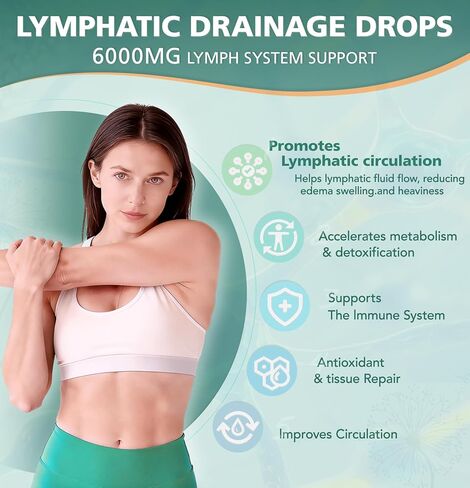 Liposomal Lymphatic Drainage Drops: 23 in 1 Lymphatic Drainage Supplements, Rich in Echinacea, Artichoke,Burdock Root,Elderberry for Lymphatic, Lungs, Liver Cleanse Detox & Repair, 2 fl oz in Kuwait