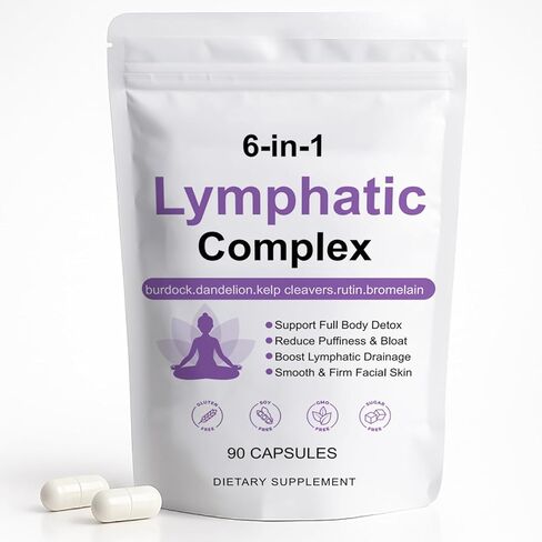 6-in-1 Lymphatic Complex Capsules - Lymphatic Drainage for Reduce Bloat, Balance Cortisol, Burdock, Dandelion, Kelp Cleavers (90 Servings) in Kuwait