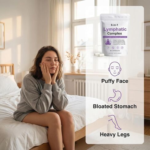 6-in-1 Lymphatic Complex Capsules - Lymphatic Drainage for Reduce Bloat, Balance Cortisol, Burdock, Dandelion, Kelp Cleavers (90 Servings) in Kuwait