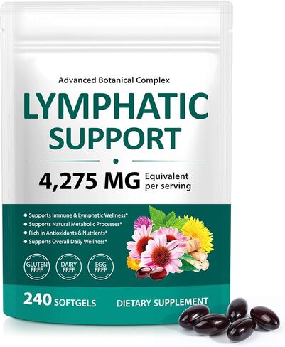 Lymphatic Drainage Supplements, Herbal Blend for Immune and Fluid Health for Men Women,with Dandelion, Burdock Root, Echinacea, Turmeric,240 Softgels for Lymph System Balance (Pack of 1) in Kuwait