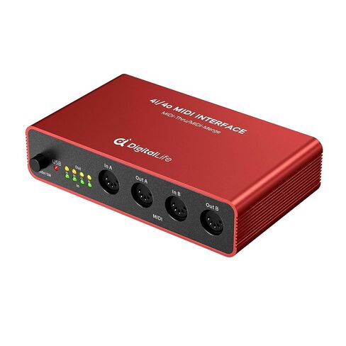 حزمة DigitalLife MIDI Thru & Merge - صندوق دمج MIDI 4x4 مستقل و2x4 MIDI مع كابل USB-C إلى USB-B MIDI، غلاف معدني، مؤشرات LED، لا يتطلب جهاز كمبيوتر in Kuwait