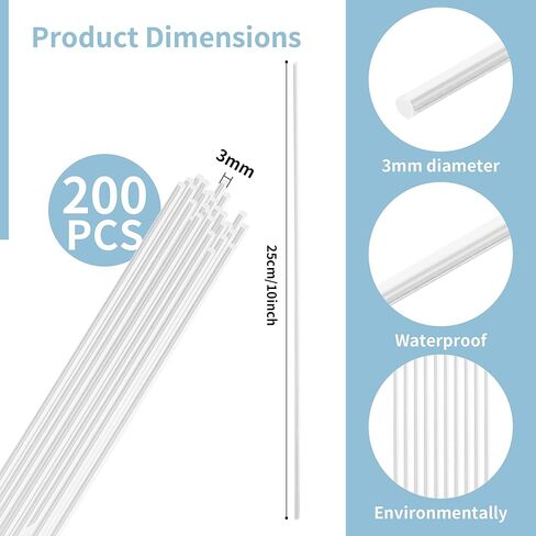 200 Pcs 10 Inch Clear Acrylic Rods, 1/8 Inch Diameter Acrylic Lollipop Sticks for Plant Stakes, Clear Plastic Rod for Candy Cake DIY Crafts in Kuwait