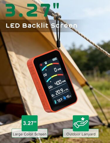 Oxygen Detector, SQECH 7-in-1 Rechargeable Oxygen Monitor Measures CO/CO2/O2/Temperature/Humidity, with Flashlight & SD Card, Oxygen Meter with Alarm & 3.27" Display, for Home, Camping, RV, Travel in Kuwait