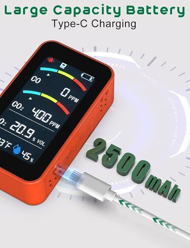 Oxygen Detector, SQECH 7-in-1 Rechargeable Oxygen Monitor Measures CO/CO2/O2/Temperature/Humidity, with Flashlight & SD Card, Oxygen Meter with Alarm & 3.27" Display, for Home, Camping, RV, Travel in Kuwait