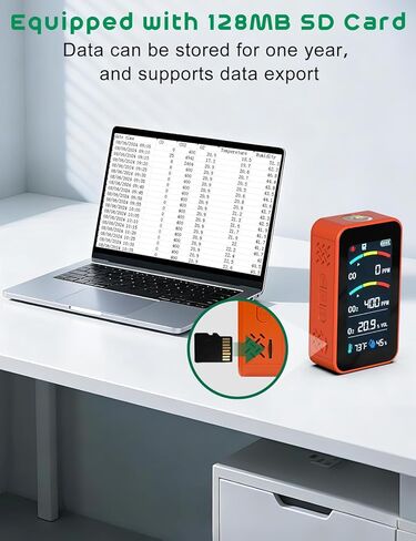 Oxygen Detector, SQECH 7-in-1 Rechargeable Oxygen Monitor Measures CO/CO2/O2/Temperature/Humidity, with Flashlight & SD Card, Oxygen Meter with Alarm & 3.27" Display, for Home, Camping, RV, Travel in Kuwait