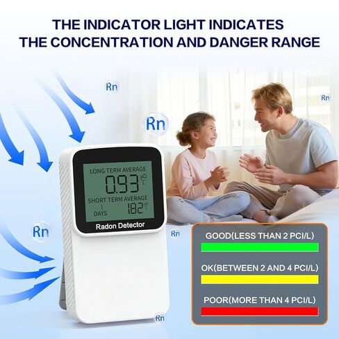 Digital Radon Detector, Radon Monitor, Portable Radon Tester, USB and Battery Power, 3 Years Battery 10 Year Sensor Lifespan, Real-time Monitor, Accurate pCi/L Reading, Radon Detector for Home, Office in Kuwait