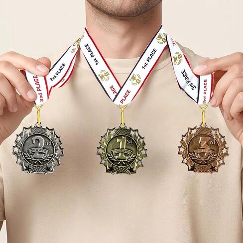1st 2nd 3rd Place Ten Star Award Medals - 3 Piece Set (Gold, Silver, Bronze) Includes Neck Ribbon in Kuwait
