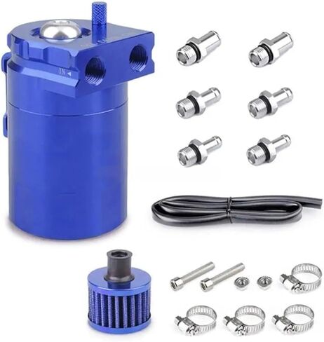 41XA 300ml Oil Catch Can Compact Baffled 2-Port Aluminum Reservoir Oil Catch Compatible With Tank Two Hole Breathable Kettl(Blue) in Saudi Arabia