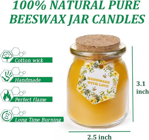 شمعة شمع العسل الطبيعي ، شموع شمع النحل غير المعروضة في جرة زجاجية ، 4.8 أوقية 32 ساعة ، فتيل القطن النقي وغير سامة للتخفيف من الإجهاد ، والهدايا المنزلية in Kuwait
