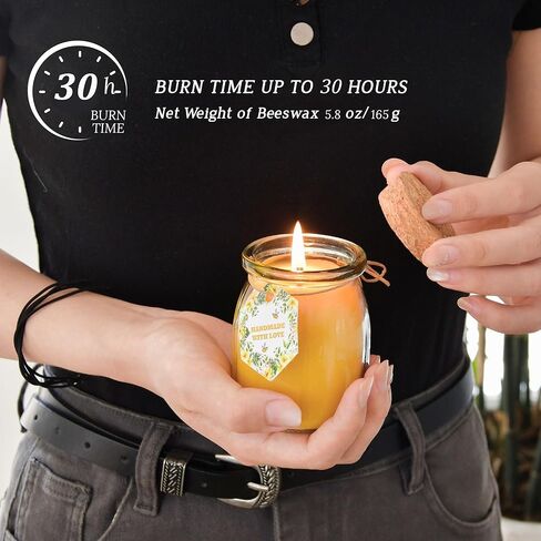شمعة شمع العسل الطبيعي ، شموع شمع النحل غير المعروضة في جرة زجاجية ، 4.8 أوقية 32 ساعة ، فتيل القطن النقي وغير سامة للتخفيف من الإجهاد ، والهدايا المنزلية in Kuwait