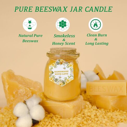 شمعة شمع العسل الطبيعي ، شموع شمع النحل غير المعروضة في جرة زجاجية ، 4.8 أوقية 32 ساعة ، فتيل القطن النقي وغير سامة للتخفيف من الإجهاد ، والهدايا المنزلية in Kuwait