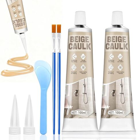 Brown Caulk, 200g Brown Silicone Caulk for Bathroom Shower Kitchen Tile Floor Sealing, Waterproof, Stronger Adhesion, Shrink & Crack Proof, with a Scraper for Applying Evenly, 100mlx2 in Kuwait