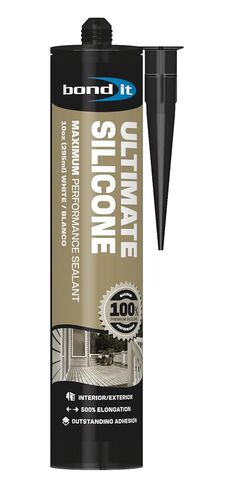 Bond It Ultimate Silicone, Maximum Performance Sealant, 100% Waterproof Neutral Cure Silicone, High Temperature 428°F, Indoor/Outdoor Flexible Durable Seal, 500% Elongation, 10 oz, White in Saudi Arabia