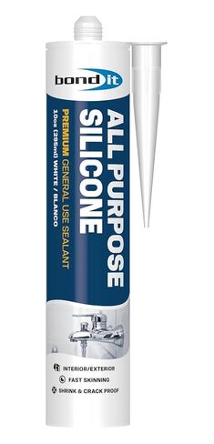 سيليكون متعدد الأغراض من Bond It، مانع تسرب أسيتوكسي للاستخدام العام الممتاز، سيليكون مرن مقاوم للماء للحمام، المطبخ، النوافذ، الأبواب، الاستحمام، داخلي، إغلاق خارجي، 10 أونصة، أبيض in Kuwait