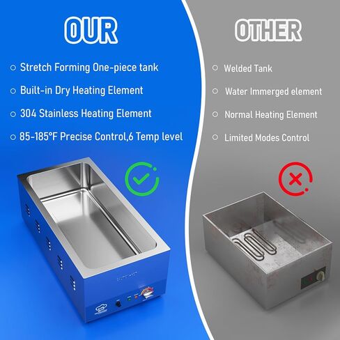 جهاز تسخين الطعام التجاري ذو 4 مقلاة من ETL مع خزان قطعة واحدة غير ملحوم ومقلاة GN مقاس 4 من 1/3، وطاولة بخار لمحطة حساء كونترتوب 120 فولت 1500 وات للبوفيه والحفلات والمطاعم in Kuwait