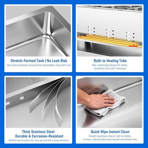 جهاز تسخين الطعام التجاري ذو 4 مقلاة من ETL مع خزان قطعة واحدة غير ملحوم ومقلاة GN مقاس 4 من 1/3، وطاولة بخار لمحطة حساء كونترتوب 120 فولت 1500 وات للبوفيه والحفلات والمطاعم in Kuwait