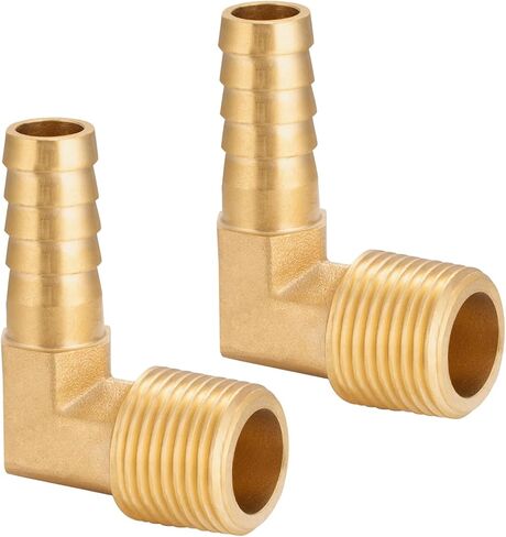 Brass Hose Barb,90 Degree Elbow,3/8" Barb x 3/8" NPT Male,Brass Barb for Water/Fuel/Air (Pack of 2) in Kuwait