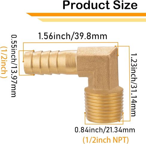 Brass Hose Barb,90 Degree Elbow,3/8" Barb x 3/8" NPT Male,Brass Barb for Water/Fuel/Air (Pack of 2) in Kuwait