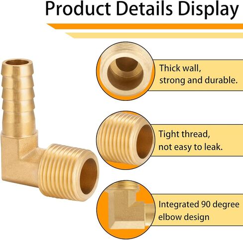 Brass Hose Barb,90 Degree Elbow,3/8" Barb x 3/8" NPT Male,Brass Barb for Water/Fuel/Air (Pack of 2) in Kuwait
