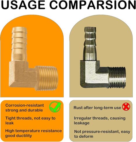 Brass Hose Barb,90 Degree Elbow,3/8" Barb x 3/8" NPT Male,Brass Barb for Water/Fuel/Air (Pack of 2) in Kuwait