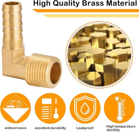 Brass Hose Barb,90 Degree Elbow,3/8" Barb x 3/8" NPT Male,Brass Barb for Water/Fuel/Air (Pack of 2) in Kuwait