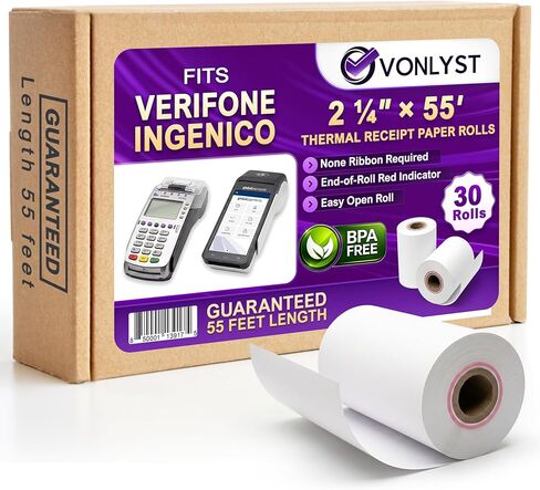Thermal Paper Roll 2 1/4 X 55 for Verifone Vx520 Ingenico ICT220 ICT250 FD400 (10 rolls) in Kuwait