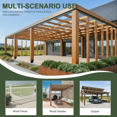 Generic 4pcs Fence Post Holder Bracket U-Shaped 6x6 Powder-Coated Steel Post Bracket Inner Size 5.5inx5.5in for Wood Pergola Porch Railing Mailbox Support in Kuwait