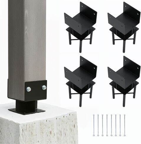 Generic 4pcs Fence Post Holder Bracket U-Shaped 6x6 Powder-Coated Steel Post Bracket Inner Size 5.5inx5.5in for Wood Pergola Porch Railing Mailbox Support in Kuwait