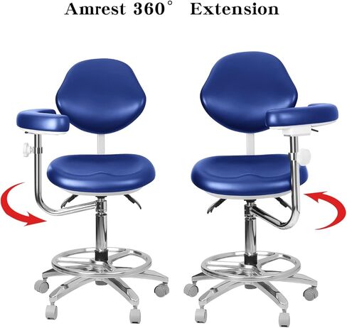 Dental Chair 360 Degree Dentist Portable Mobile PU Leather Dentist Chair Rolling Stool with Back Support in Kuwait