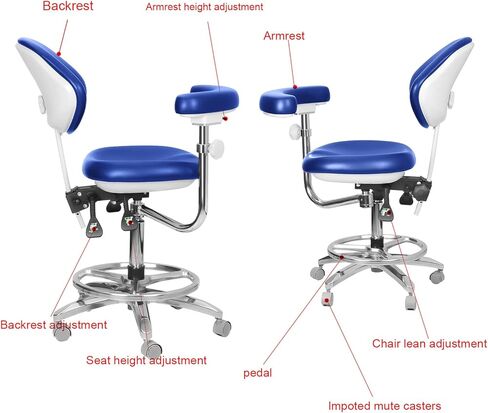 Dental Chair 360 Degree Dentist Portable Mobile PU Leather Dentist Chair Rolling Stool with Back Support in Kuwait