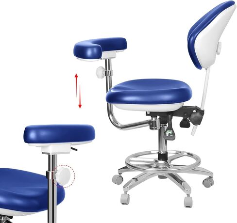 Dental Chair 360 Degree Dentist Portable Mobile PU Leather Dentist Chair Rolling Stool with Back Support in Kuwait