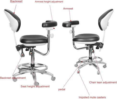 NSKI Moblie Dental Adjustable Chair Doctor's Stool Assistant Chair 360° Rotation Armrest PU Leather QY-600M-B2 in Saudi Arabia