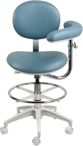 Doctor Classical Assistant Stool Rolling Dental Stool with Procedure Arm and Foot Ring Adjustable Heigh, Sit & Backrest with Wheels (Teal) in Kuwait