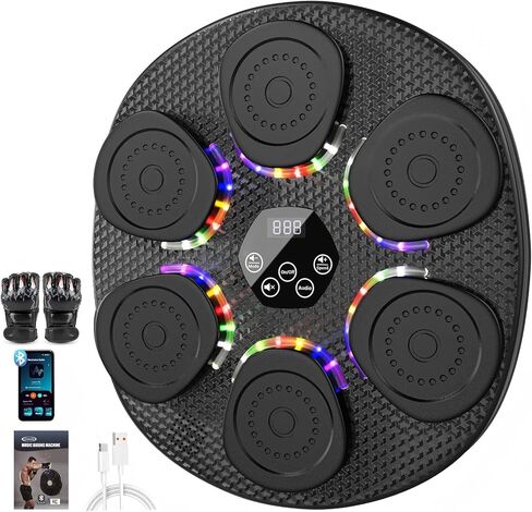 آلة الملاكمة للموسيقى للبالغين والأطفال ، آلة جدار الملاكمة الذكية بلوتوث مع قفازات (زوجان) ، 9 أوضاع ، 6 سرعات وحساسية ، آلة تمرين للضوء الكهربائي للمنزل والصالة الرياضية in Kuwait