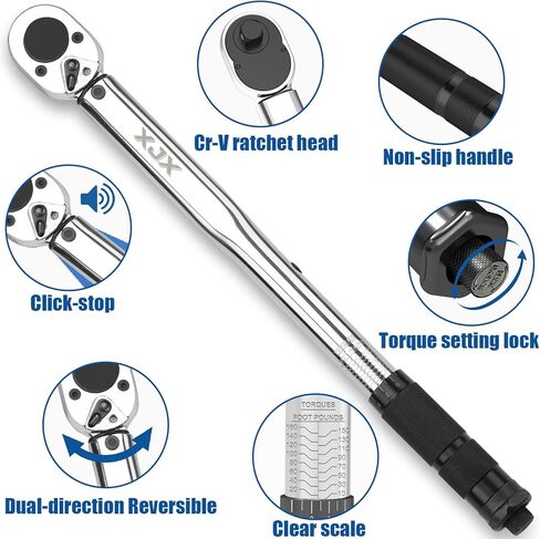 XJX 1/2-Inch Drive Click Torque Wrench Set, 10-160FT-LB/13.6-217.1Nm Torque Wrench in Kuwait