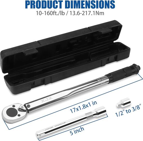 XJX 1/2-Inch Drive Click Torque Wrench Set, 10-160FT-LB/13.6-217.1Nm Torque Wrench in Kuwait