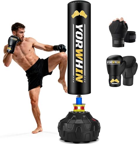Heavy Freestanding Punching Bag for Adult, Standing Boxing Bag with 12OZ Pro Boxing Gloves and Wrapped Gloves, Kickboxing Bag with Suction Cup Base, Men at Home Punching Bag for Office Gym Training in Kuwait