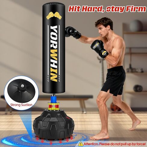 Heavy Freestanding Punching Bag for Adult, Standing Boxing Bag with 12OZ Pro Boxing Gloves and Wrapped Gloves, Kickboxing Bag with Suction Cup Base, Men at Home Punching Bag for Office Gym Training in Kuwait