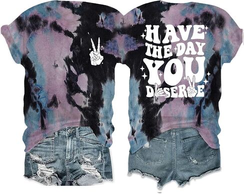 Funny Shirts for Women Have The Day You Deserve Shirts Tie Dye Skeleton Emo Graphic Tee Tops in Kuwait