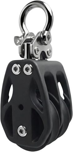 Helffer Double Pulley Block (35mm / 50mm), Silent Reinforced Nylon Twin Wheels & 316 Stainless Steel Hardware, Heavy Duty Fixed Eye Rigging Roller for Block and Tackle, Kayak Anchor & Awning in Kuwait