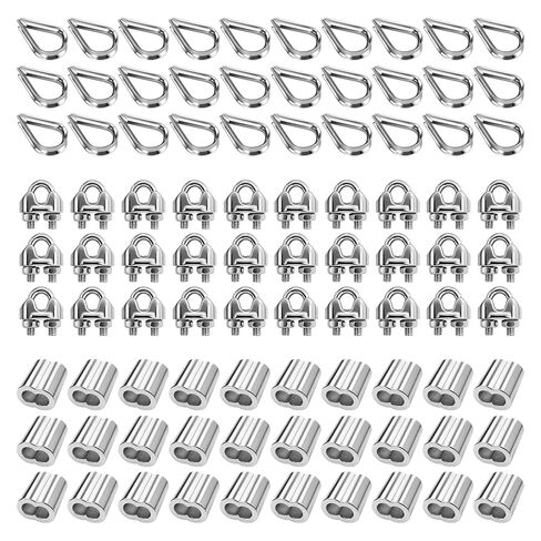 90 قطعة M3 1/8 بوصة مشابك كابلات، M3 كشتبان من الفولاذ المقاوم للصدأ M3 الألومنيوم حلقة تجعيد لكابل سلك حبل 1/8 بوصة (3 أنماط، 30 قطعة لكل منها) in Kuwait