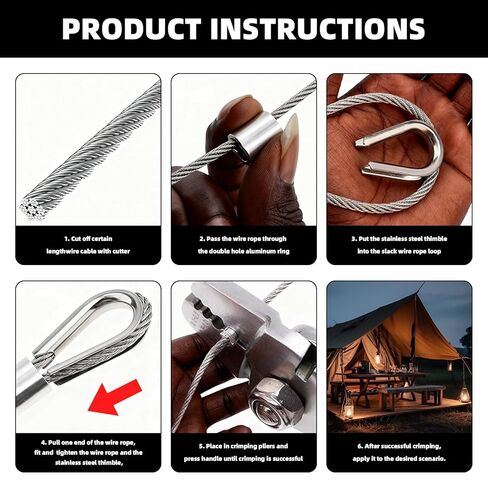 90 قطعة M3 1/8 بوصة مشابك كابلات، M3 كشتبان من الفولاذ المقاوم للصدأ M3 الألومنيوم حلقة تجعيد لكابل سلك حبل 1/8 بوصة (3 أنماط، 30 قطعة لكل منها) in Kuwait