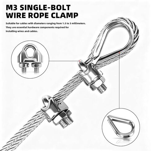 90 قطعة M3 1/8 بوصة مشابك كابلات، M3 كشتبان من الفولاذ المقاوم للصدأ M3 الألومنيوم حلقة تجعيد لكابل سلك حبل 1/8 بوصة (3 أنماط، 30 قطعة لكل منها) in Kuwait