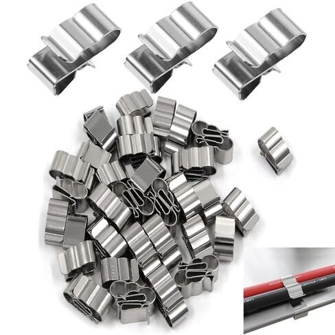 YSIL 60PCS Trailer Frame Wire Clips Stainless Steel Cable Clips 22.5mm/0.89Inch Solar Panel Double Wire Clips Clamps for PV Wiring Boat Cable in Kuwait